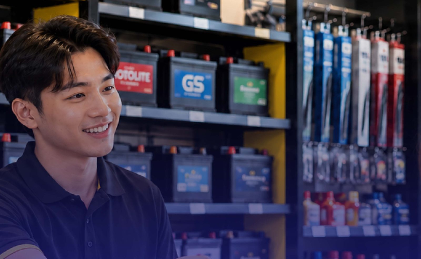 Cashier at a car battery store